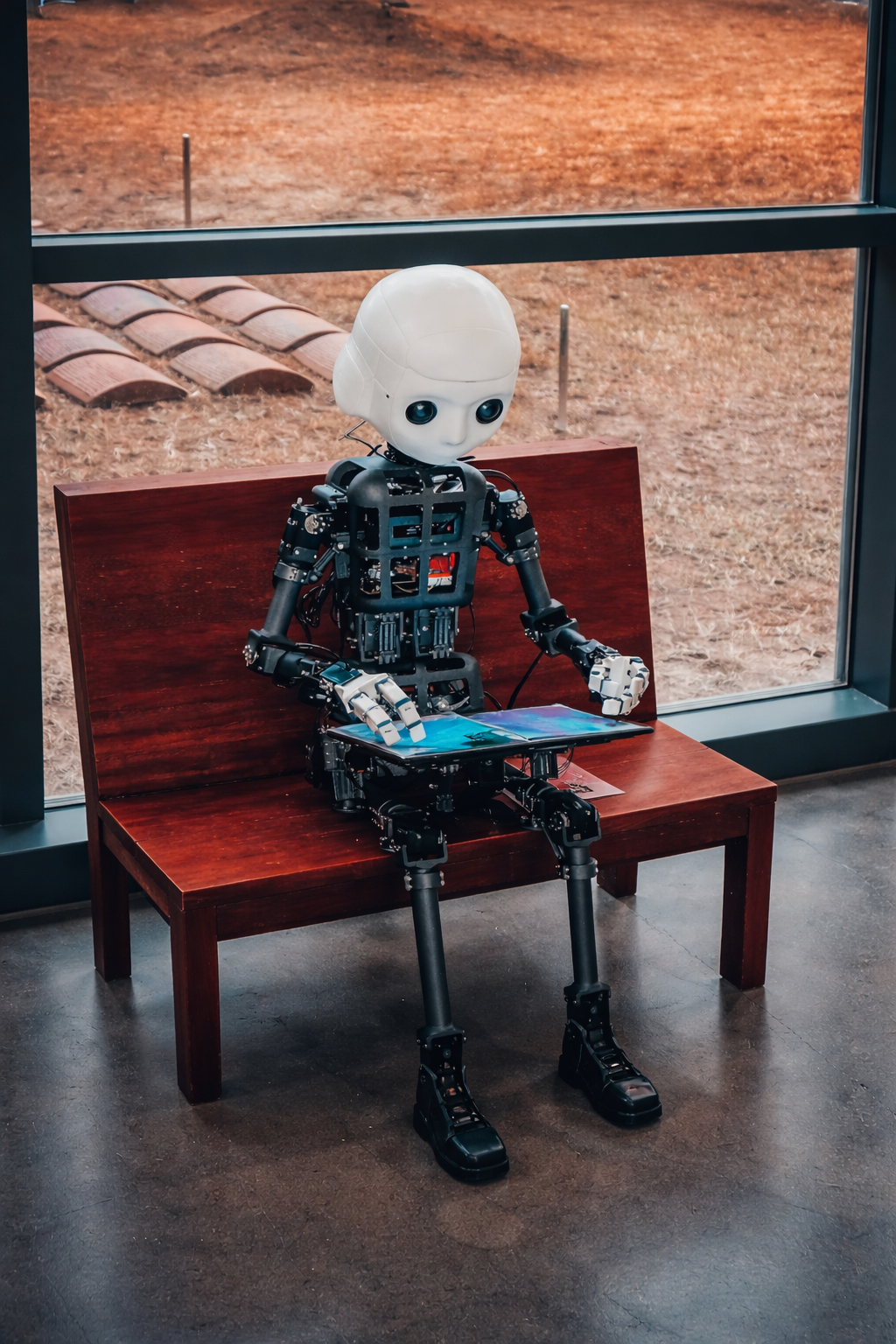 Tablet kullanan sevimli robot